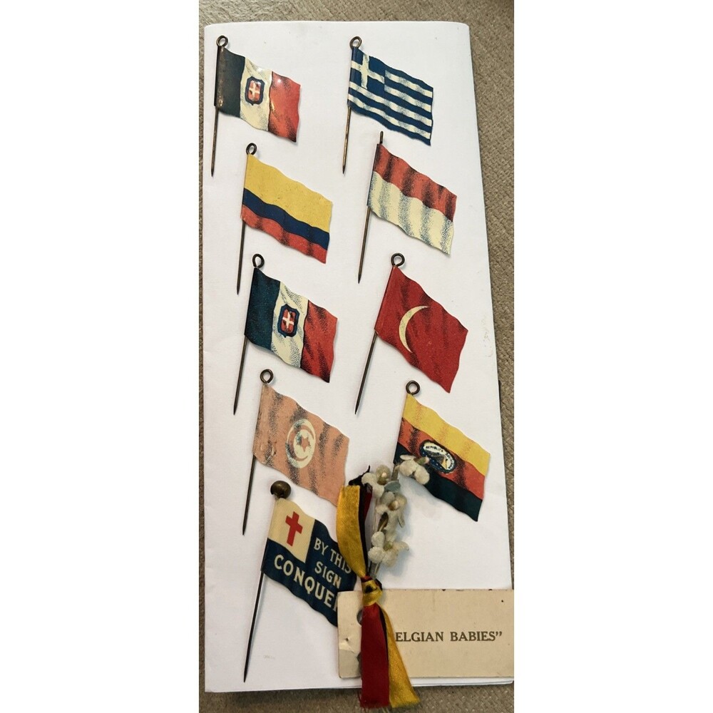 Vintage Celluloid Flag Metal Stick Pins Countries Belgian Babies Corsage 1918